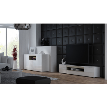 Komoda VIVA 150 biały/ biały połysk+ dąb sonoma