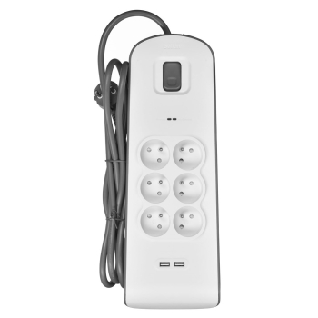 Listwa zasilająca Belkin Power Surge 6-PORT + 2xUSB-A 2.4A 650J 2m Grey/White