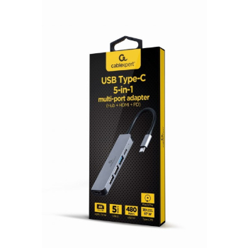 GEMBIRD MULTI ADAPTER USB TYP-C 5W1 (HUB + HDMI + PD) SREBRNY