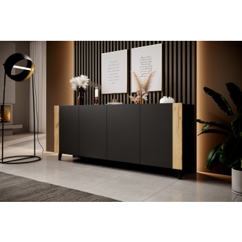 Komoda FARO 200x42x82 czarny mat + dąb craft