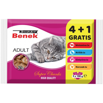 SUPER BENEK Adult - mokra karma dla kota - 4+1 100 g GRATIS!