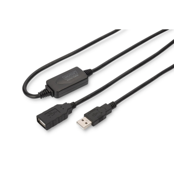 Kabel DIGITUS DA-73101 (USB M - USB F; 15m; kolor czarny)