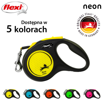Smycz flexi automatyczna New Neon S taśma 5 m - dla psa do 15 kg, kolor żółty