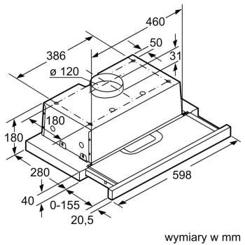 Okap teleskopowy BOSCH DFT63AC50 (szufladowy; kolor srebrny) (WYPRZEDAŻ)
