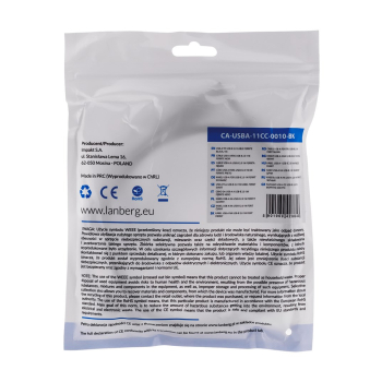 LANBERG KABEL USB-A -> USB-B M/M 1M (FERRYT, CZARNY) CA-USBA-11CC-0010-BK