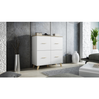 Komoda LOTTA 110 4D biały+ dąb sonoma