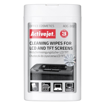 Activejet AOC-302 chusteczki do matryc LCD. (100 szt.) Nawilżane chusteczki do matryc, usuwające wszelkiego rodzaju zanieczyszczenia z wyświetlaczy ci