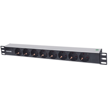 Intellinet 714037 rozdzielacz zasilania PDU 8 x gniazdo sieciowe 1U Aluminium, Czarny