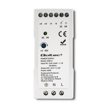 Zasilacz na szynę DIN Qoltec 50913 60W 24V 2.5A Biały Slim