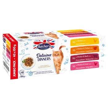 BUTCHER'S Delicious Dinners Jumbo Pack - mokra karma dla kota - 40x100 g