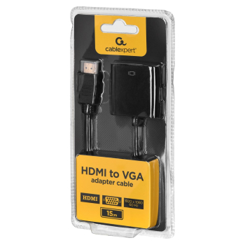 Adapter GEMBIRD A-HDMI-VGA-04 (HDMI M - D-Sub (VGA) F; 0,15m; kolor czarny)