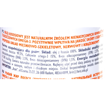 BRIT CARE Olej z łososia - suplement diety na sierść i skórę dla psów i kotów - 1000 ml