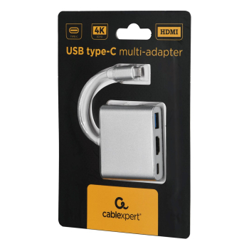 GEMBIRD GEMBIRD MULTI ADAPTER USB TYP-C (M) -> USB TYP-C; USB 3.0; HDMI SREBRNY