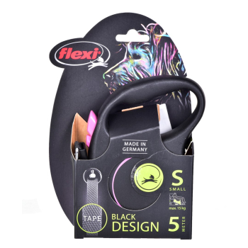 Smycz flexi automatyczna Black Design S taśma 5 m - dla psa do 15 kg, kolor różowy