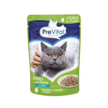 PREVITAL -Karma dla kotów sterylizovanych - 4 smaki - kurczak, cielęcina, łosoś, drób - Pełnoporcjowa karma dla dorosłych kotów -96x100g