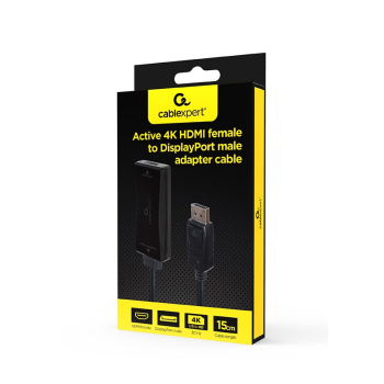 GEMBIRD KABEL AKTYWNY KONWERTER SYGNAŁU HDMI 4K NA DISPLAYPORT 15CM, CZARNY