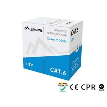Kabel sieciowy Lanberg LCU6-11CU-0305-S (UTP; 305m; kat. 6; kolor szary)