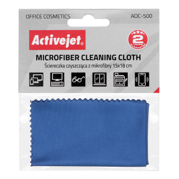 Activejet AOC-500 Ściereczka czyszcząca z mikrofibry 15x18cm, doskonała do czyszczenia laptopów, monitorów, klawiatur, obudów komputerowych, drukarek,