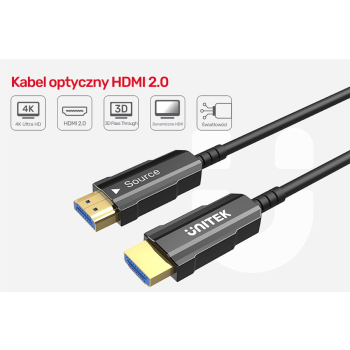 UNITEK KABEL OPTYCZNY HDMI 2.0 Active Optical Cable 4K 60HZ 20M