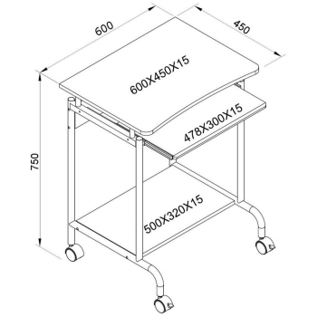 TECHLY BIURKO KOMPUTEROWE MAŁE 600X450 NA KÓŁKACH