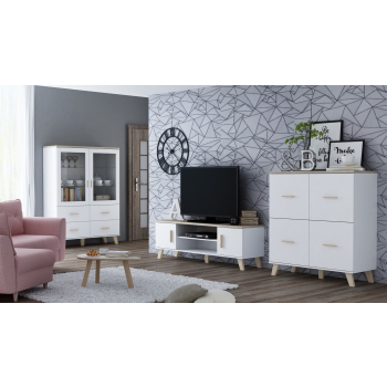 Komoda LOTTA 110 4D biały+ dąb sonoma