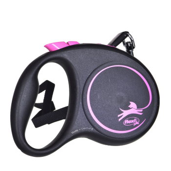 Smycz flexi automatyczna Black Design S taśma 5 m - dla psa do 15 kg, kolor różowy