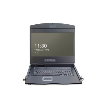 Digitus Konsola modułowa z monitorem TFT o przekątnej 19” (48,3 cm), 16-portowym przełącznikiem KVM & touchpadem, klawiatura amerykańska