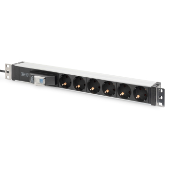 Digitus Listwa zasilająca PDU 19" Rack, 6x schuko, 2.0m, 1x wtyk unischuko, 16A, wyłącznik nadprądowy, profil aluminiowy