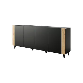 Komoda FARO 200x42x82 czarny mat + dąb craft