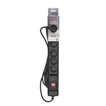 Listwa przeciwprzepięciowa Activejet COMBO 6gn/5m/cz (10A; 2300W) 5m; kolor czarny