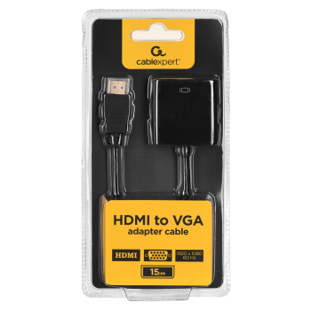 Adapter GEMBIRD A-HDMI-VGA-04 (HDMI M - D-Sub (VGA) F; 0,15m; kolor czarny)
