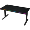 Dual-motor sit/stand adjustable-height gaming desk with wireless charger, RGB lighting, control panel, and USB ports, PB melamine surface tabletop, bl