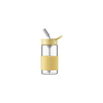 BUYDEEM Szklana butelka ze słomką 500 ml, CD1017, Mellow Yellow