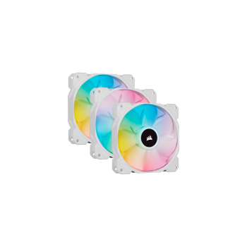 Corsair SP Series, White SP120 RGB ELITE, 120mm RGB LED Fan with AirGuide, Triple Pack with Lighting Node CORE
