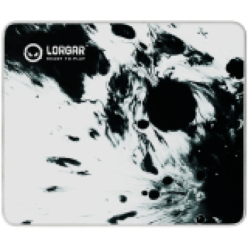 full print white and black design, bottom is black rubber with embossed LORGAR logo with double side edge stitching
