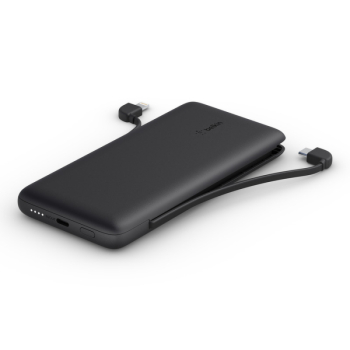 Belkin Powerbank 10 000 mAh, 23W, wbudowane kable USB-C i Lightning, czarny