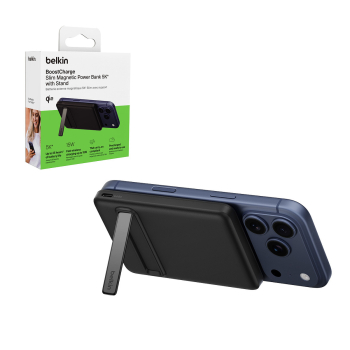 Belkin BoostCharge Powerbank 5000 mAh, Qi2 15W, z podstawką, czarny Belkin BoostCharge Powerbank 5000 mAh, Qi2 15W, z podstawką, czarny
