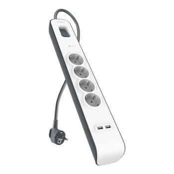 Belkin Listwa zasilająca przeciwprzepięciowa 525J, 4 gniazda Schuko, 2x USB-A, 2m
