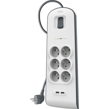 Belkin Listwa zasilająca przeciwprzepięciowa 650J, 6 gniazd, 2x USB-A, 2m