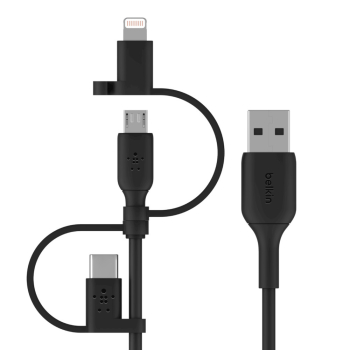 Belkin Kabel 3w1 USB-A na Lightning, microUSB, USB-C, 1m, czarny