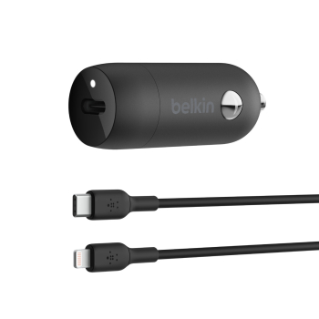 Belkin Ładowarka samochodowa 30W USB-C, PD, PPS, czarna + kabel Lightning