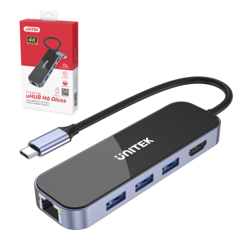 Unitek Hub USB-C 3.1 RJ-45 3xUSB-A HDMI 4K PD100W następca -> D1113CGY01