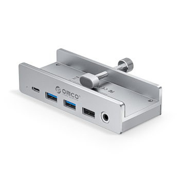 Orico Hub USB-C aktywny, PowerDelivery 100W, HDMI 4K, RJ45, przykręcany do biurka, srebrny Orico Hub USB-C aktywny, PowerDelivery 100W, HDMI 4K, RJ45, przykręcany do biurka, srebrny
