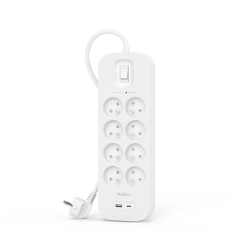 Belkin Listwa zasilająca przeciwprzepięciowa 900J, 8 gniazd, USB-A, USB-C PD, 2m
