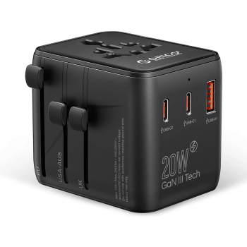 Orico Ładowarka podróżna, adapter sieciowy UK/EU/US/AU, 2x UBS-C 20W, USB-A