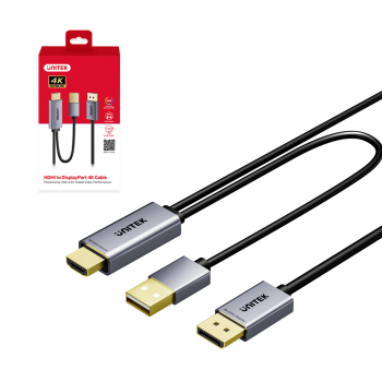 Unitek Kabel HDMI do DisplayPort 4K z zasilaniem USB-A | 4K@60Hz | HDR | 1,8 m Unitek Kabel HDMI do DisplayPort 4K z zasilaniem USB-A | 4K@60Hz | HDR | 1,8 m