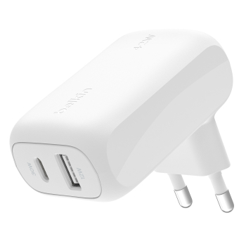 Belkin Ładowarka USB-C 30W, USB-A 12 W, 42W, kątowa, biała