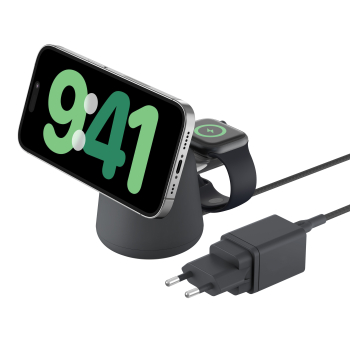 Belkin Ładowarka 2w1, magnetyczna Qi2 15W, do iPhone, AppleWatch, AirPods, grafitowa