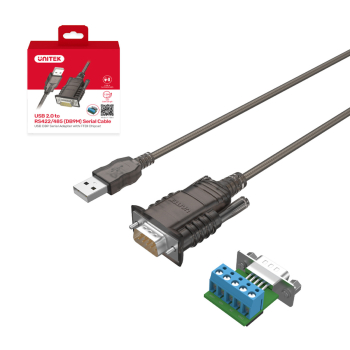 Unitek Konwerter/Adapter USB 2.0 do RS422/RS485 (DB9M) z chipsetem FTDI, 1,5m