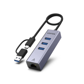 Unitek Hub USB C 4w1 Ethernet 3 x USB A 5 Gbps z adapterem USB A